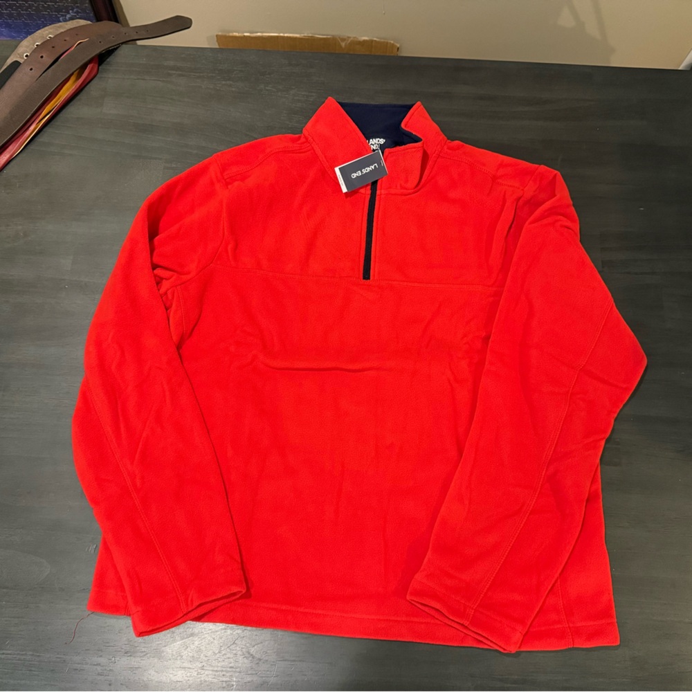 NWT - Lands' End Bright Red Fleece Quarter-Zip Pullover